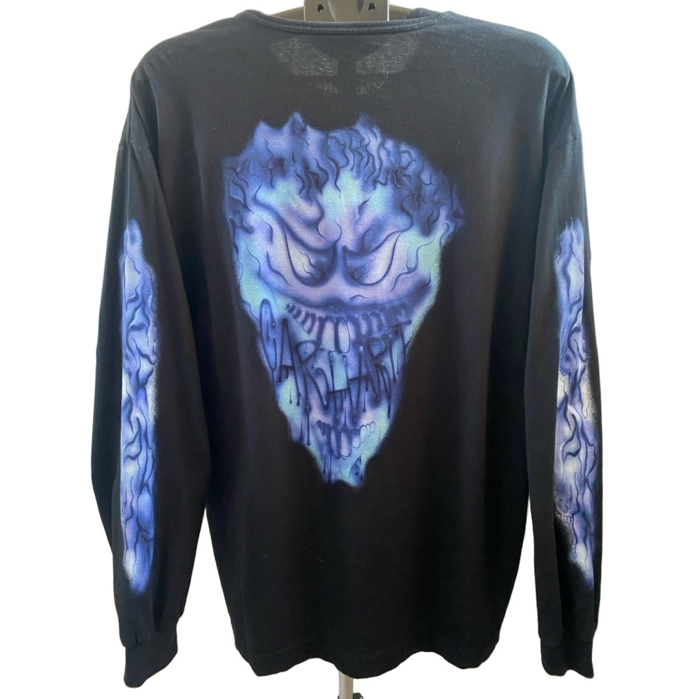 Carhartt Grin Long Sleeve T-Shirt with Babybrush blue Flame Graphic, Size L - Picture 2 of 4